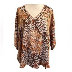 Adrienne Brown Tan Relaxed Graphic Blouse